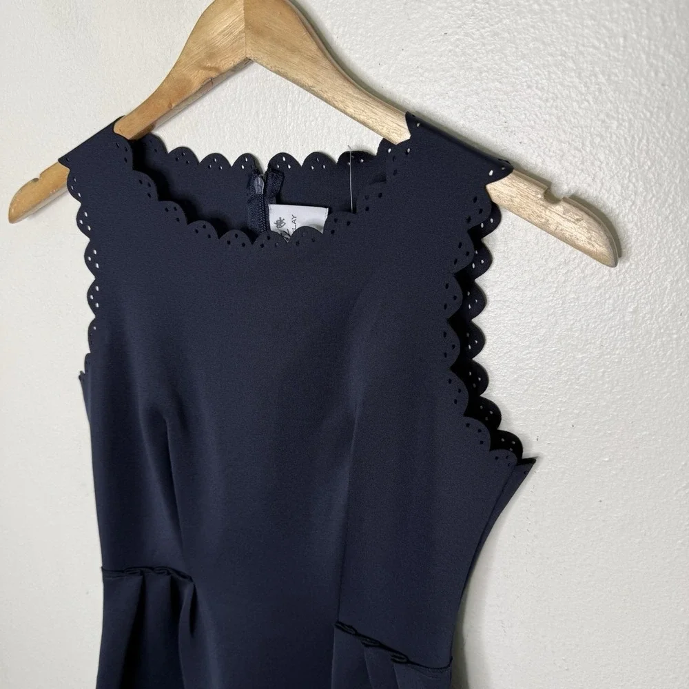 New Katherine Barclay Navy Blue‎ Scalloped Trim Preppy Dress Women's 2